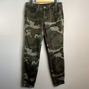 Zara Trafaluc Women's Denim Camouflage Skinny‎ Jeans 8 Studded Accents Stretch